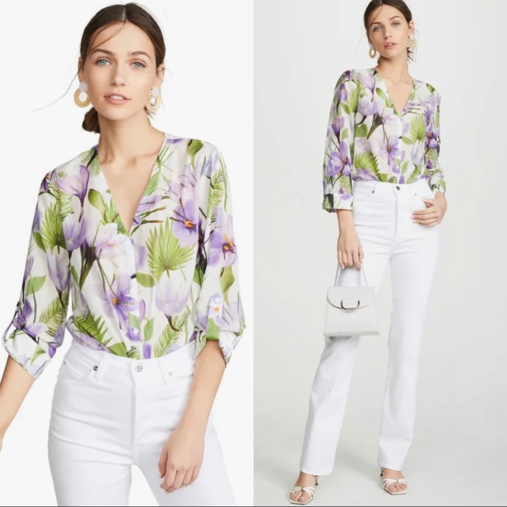 Alice + Olivia Purple Floral Button Down Shirt